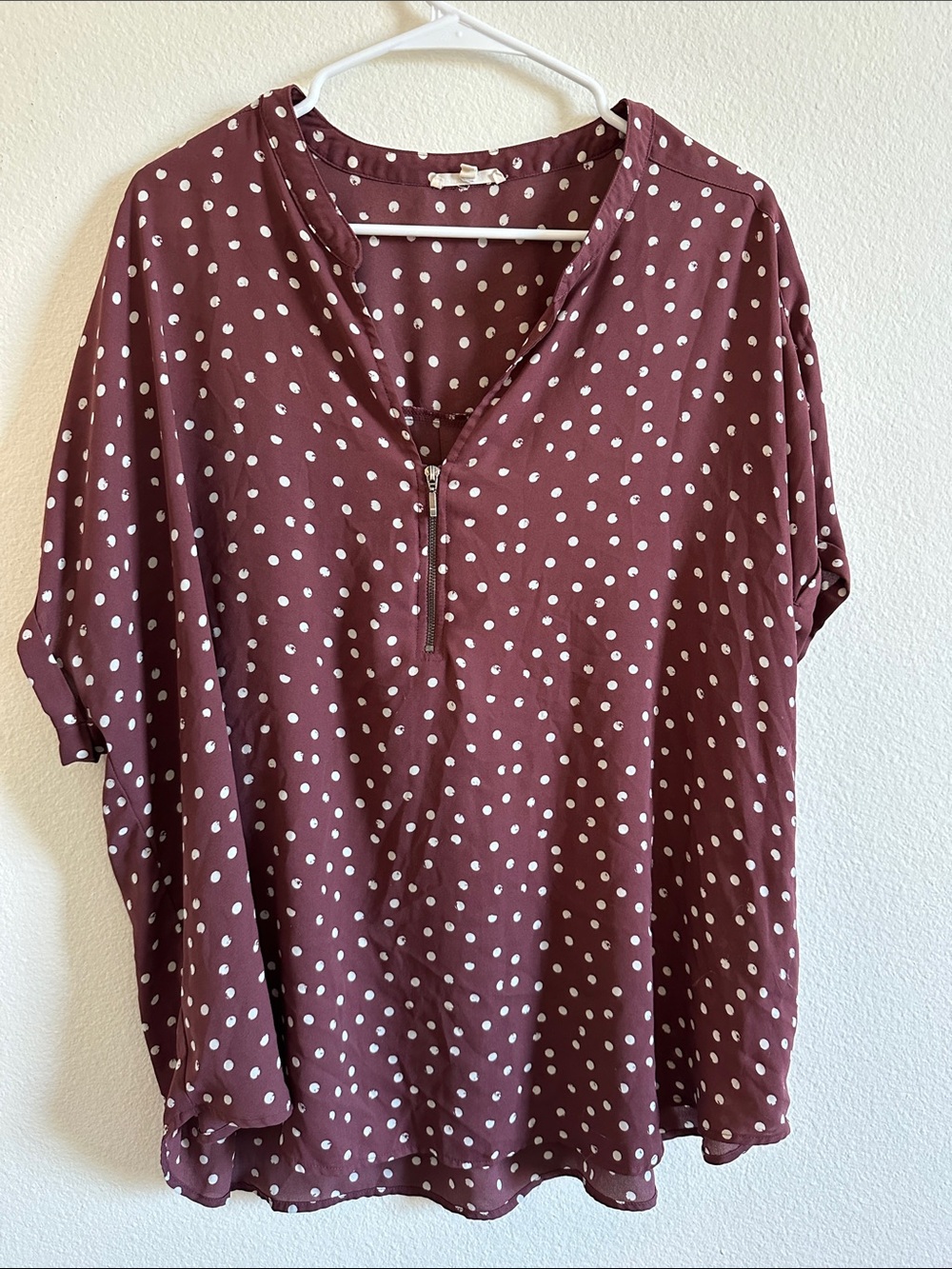 Maurice’s Polka Dot Zip-Front Women's Top in Burgundy